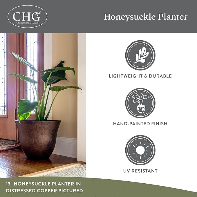 Classic Home and Garden Honeysuckle Resin Planters - Lightweight Indoor & Outdoor Plant Pots - UV-Resistant Plastic Flower Pots - Pot Planters for Flowers & Herbs (15" Ocean Blue)