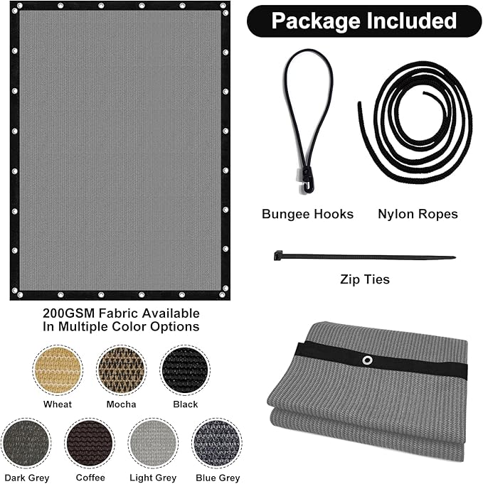 Artpuch 90% Sun Shade Cloth, 8 x 8 FT Pergola Shade Cover Canopy with Grommets, Sun Screen Fabric Tarp for Patio, Outdoor, Garden, Backyard, Blue Grey