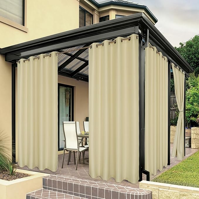 BONZER Outdoor Waterproof Curtains for Patio Privacy Grommet Light Filtering Outside Curtains for Gazebo, Porch, Pergola, Pavilion, 1 Panel, 54W x 108L inch, Cream