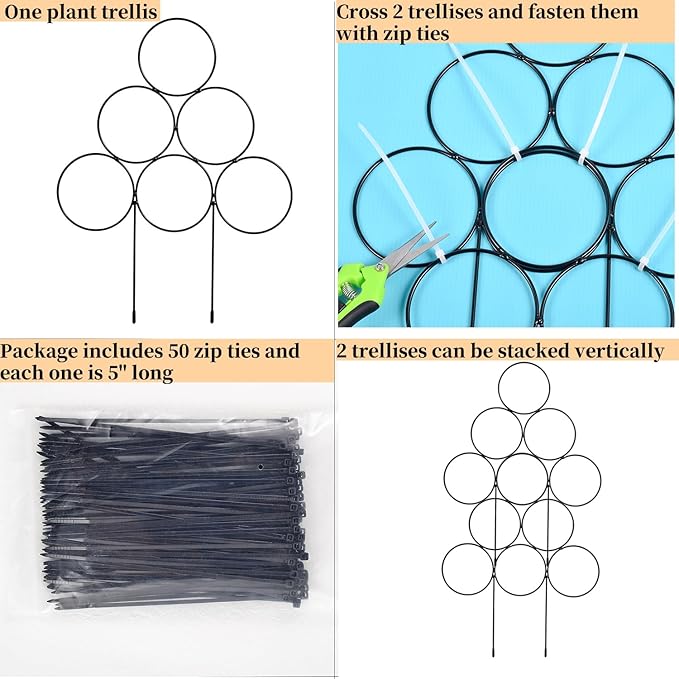 Garden Plant Trellis for Indoor Plants, Stackable Metal Trellis Supports for Climbing Plants or Houseplants, 3 Pack, Black,11.8"(W) x 15.4"(H)