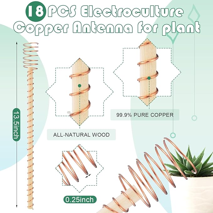 18 Pcs Electroculture Plant Stakes 13.5 Inches Long Copper Garden Stakes Electroculture Copper Gardening Antenna for Growing Vegetable Garden Plants Support