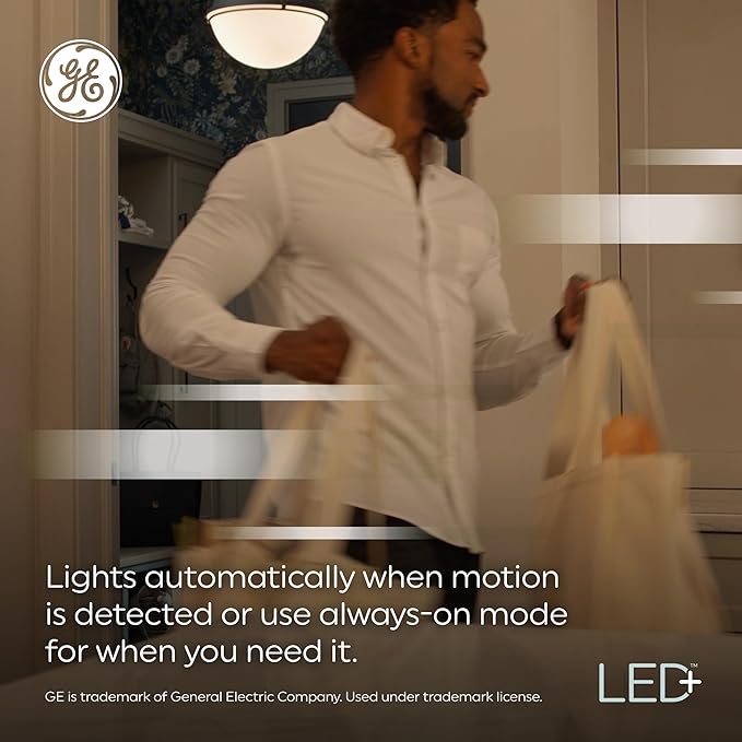 GE LED+ Motion Sensor LED Light Bulbs, 12W, Outdoor Security Lights, A21, Warm White (2 Count)(Pack of 4)