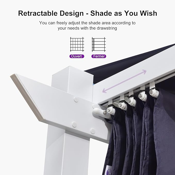 PURPLE LEAF 10' x 10' Outdoor Aluminum Pergola White Heavy-Duty Retractable Patio Metal Pergola with Double Sun Shade Canopy for Backyard Gardens Deck, Navy Blue