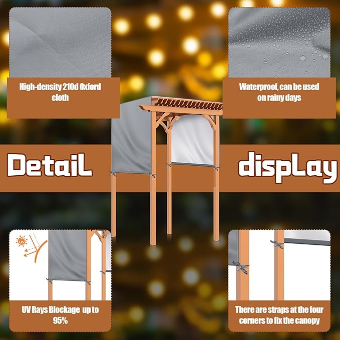 Universal Pergola Replacement Canopy Outdoor Canopy Shade Cover Waterproof Shade Top Cover for Outdoor Patio Porch Backyard(17 x 6.8 ft,Gray)