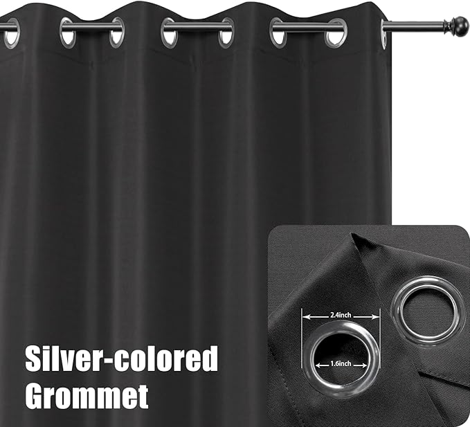 BONZER Waterproof Outdoor Curtains for Patio Porch Pergola Cabana Thick Privacy Wide Grommet Indoor Curtains for Bedroom Living Room, 1 Panel, 110W x 108L inch, Charcoal