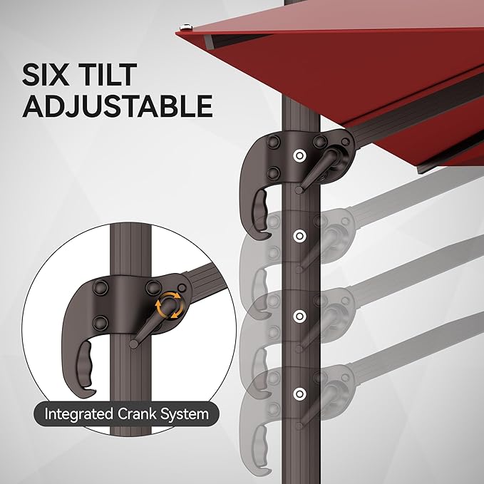 9x12FT Cantilever Patio Umbrella - Heavy Duty Double Layer Offset Design with 360° Rotation, Large Rectangle Sun Shade Umbrella for Garden, Deck, Pool, Backyard, Red