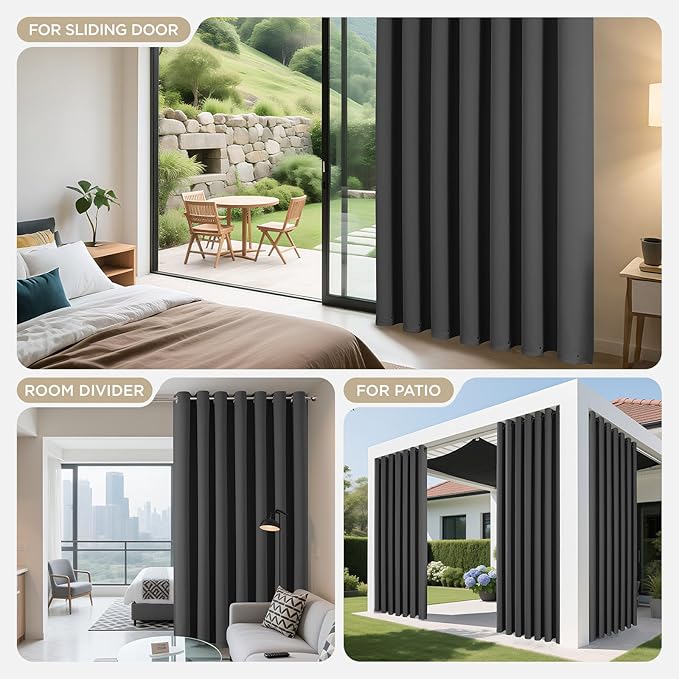 Joydeco Blackout Patio Sliding Door Curtains 84 Inches Long, Grommet Privacy Room Divider Curtains, Extra Wide Thermal Blackout Drapes for Bedroom Living Room (Grey, 70Wx84L, 1 Panel)
