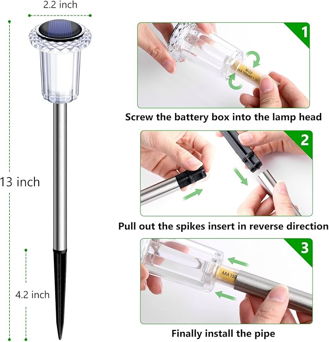Solar Pathway Lights 10 Pack Christmas Solar Lights Outdoor Waterproof 6000K Cold White Yard Lighting, LED Stainless Steel Stake for Garden Outside Landscape Lawn Driveway Walkway Path