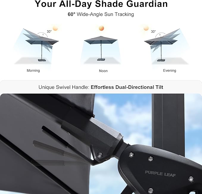 PURPLE LEAF 11' X 8' Left-right Tilting Patio Umbrella Outdoor Cantilever Swivel Rectangle Umbrella with Tilt Aluminum Offset Umbrella with 360-degree Rotation for Garden Deck Pool Patio Light Grey