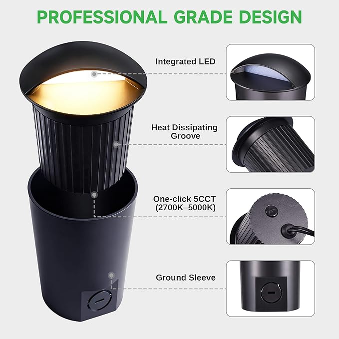 In Ground Well Lights 2700K - 12V Wired One Directional Inground Fixture, 5 Colors Ground Landscape Lighting, LED ORB Aluminum for Patio Sideway Pathway 3W 170LM 12 Pack
