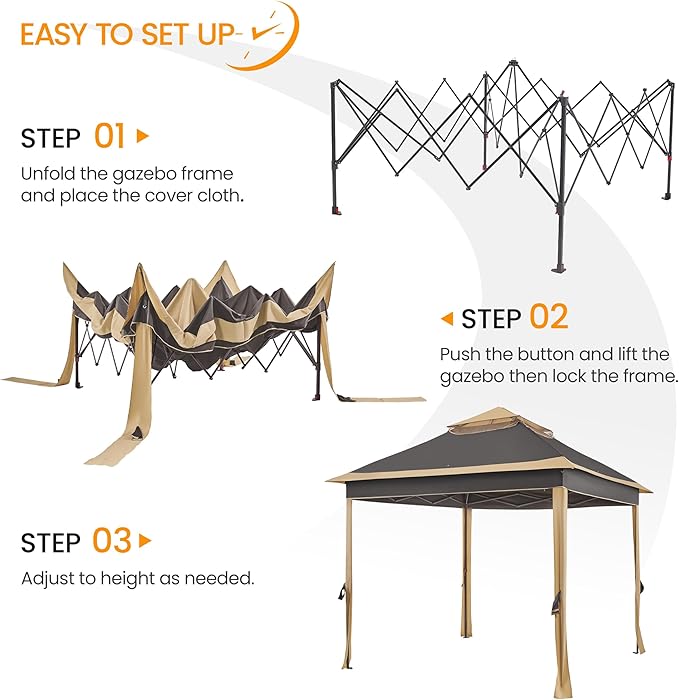 Yaheetech 11x11 Pop Up Gazebo Outdoor Canopy Shelter, Instant Patio Gazebo Sun Shade Canopy Tent with 4 Sandbags, 2 Tiers Roof & Mesh Netting for Lawn, Garden, Backyard & Deck, Brown
