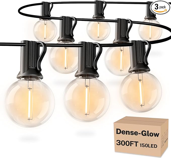 RTTY Dense-Glow 300FT Modular Professional Outdoor String Lights System with 150 G40 Bulbs(3x100FT)-Configure for Estate Borders, Multi-Area Event Sites, Commercial Corridors & Permanent Installations