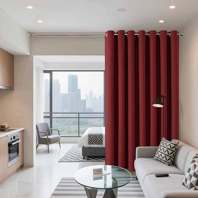 Joydeco Blackout Patio Sliding Door Curtains 84 Inches Long, Grommet Privacy Room Divider Curtains, Extra Wide Thermal Blackout Drapes for Bedroom Living Room (Burgundy Red, 70Wx84L, 1 Panel)