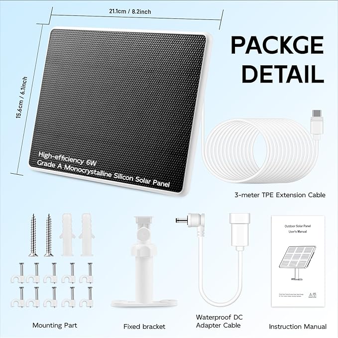 Solar Panel for Ring Camera, 3 Pack 6W Solar Charger Compatible with Rings Spotlight Cam/Plus/Pro/Rings Stick Up Cam Batterys, 10ft Long Cable with USB-C to Ring Barrel Plug Adapter