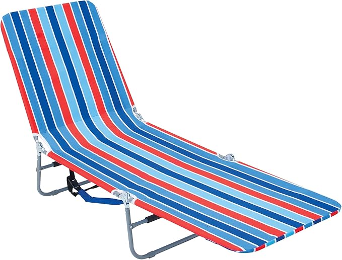Rio Beach Portable Lay Flat Folding Backpack Beach Lounge Chair with Backpack Straps and Storage Pouch, Blue and Red