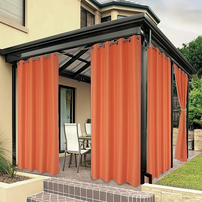 BONZER Waterproof Outdoor Curtains for Patio Porch Pergola Cabana Light Filtering Privacy Grommet Indoor Curtain Panels for Bedroom Living Room, 1 Panel, 54W x 108L inch, Mecca Orange