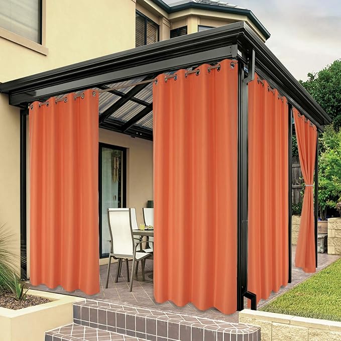 BONZER Outdoor Curtains for Patio Water Resistant Heavy Privacy Light Filtering Grommet Outside Curtains for Porch, Pergola, Gazebo, 1 Panel, 54W x 84L inch, Mecca Orange