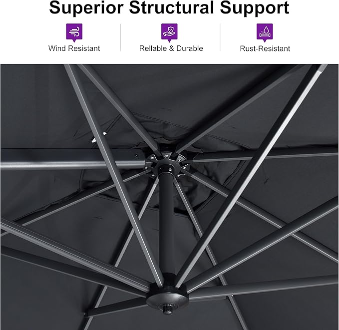 PURPLE LEAF 11 Feet Patio Umbrella Outdoor Cantilever Round Umbrella Aluminum Offset Umbrella with 360-degree Rotation for Garden Deck Pool Patio, Grey