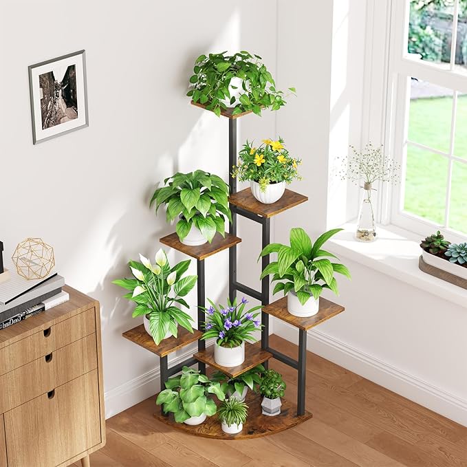 Corner Plant Stand Indoor with Grow Lights, 7 Tiered Plant Shelf Indoor, 43" Corner Plant Stands for Indoor Plants, Metal Plant Flower Display Shelves, Plant Organizer Rack for Living Room, Balcony, Home Decor
