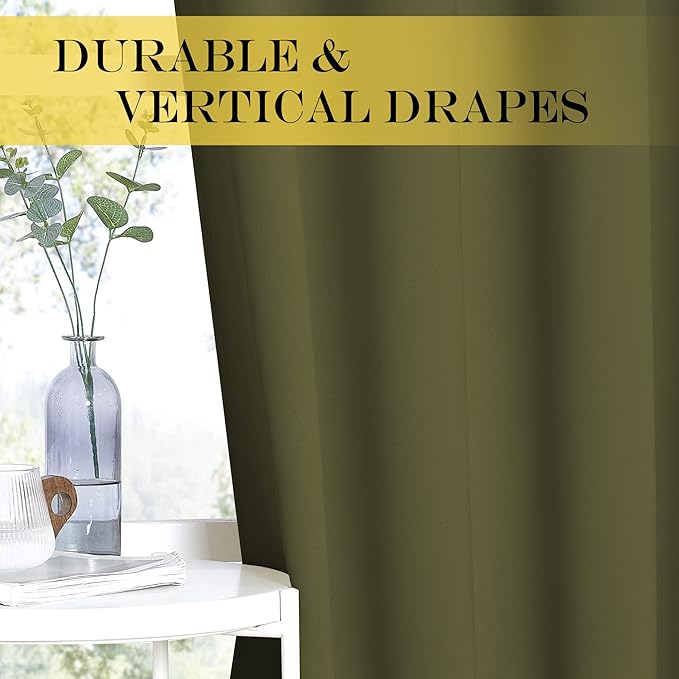 NICETOWN Blackout Room Divider Curtains for Sliding Glass Doors 102 Inches Long 1 Panel, Extra Wide Curtains for Doorway Patio Bedroom Living Room (Olive Green, 80Wx102L, 1 Panel)