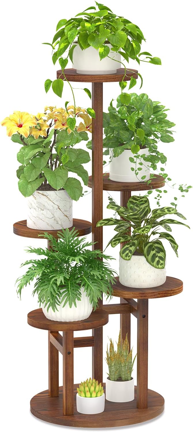 iDavosic.ly 5 Tier Plant Stand Indoor, Tiered Corner Wood Multiple Flower Holder Shelf, Tall Orchid Display Rack for Patio Porch Living Room Balcony Outdoor, Brown
