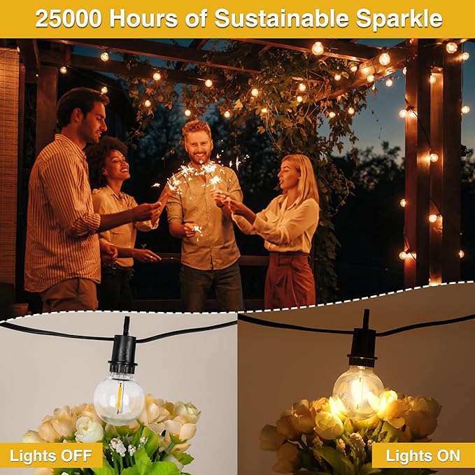 ZJOJO 50FT Outdoor String Lights, G40 Globe Outdoor Lights with 25 Shatterproof LED Bulbs 2700K,IP65 Waterproof Patio Light