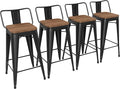Yongchuang 26" Metal Bar Stools Set of 4 Counter Height Barstools with Wood Top Low Back Matte Black
