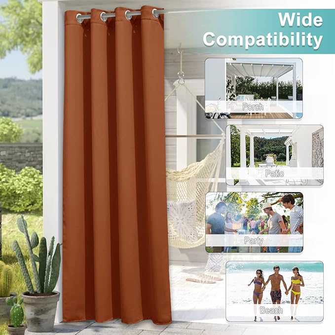 NICETOWN 2 Panels Outdoor Curtains Waterproof, Thermal Insulated Rustproof Grommet Blackout Indoor Outdoor Curtains Window Treatments for Cabana/Cottage, Mecca Red, W52 by L72