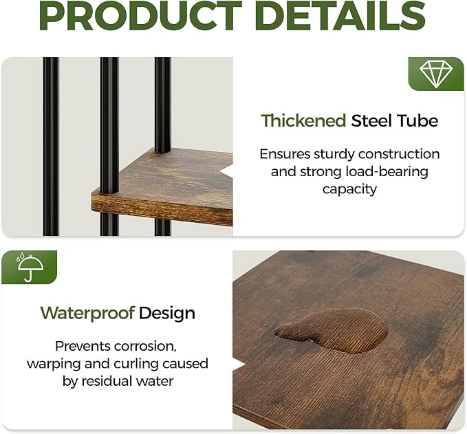 Bamworld Corner Plant Stand Indoor, 5 Tier Metal Plant Shelf for Multiple Plants, Tiered Flower Pot Stands for Patio Garden Balcony Living Room Bedroom, Brown