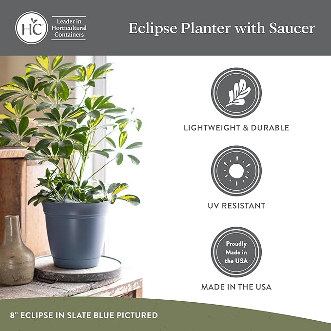 The HC Companies 6 Inch Eclipse Round Planter Pots with Drainage Holes & Attached Saucer, Lightweight UV-Resistant Plastic Indoor & Outdoor Planters, 4-Pack Flower Pots for Garden & Home Decor, Rose