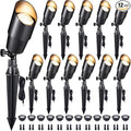 Gardenreet LED Spot Light Outdoor - Die-Cast Brass 12V Uplighting Waterproof, Low Voltage Landscape Lights Metal, Black for Fence Fountain with Daytime White MR16 Replaceable Bulbs (12 Pack)