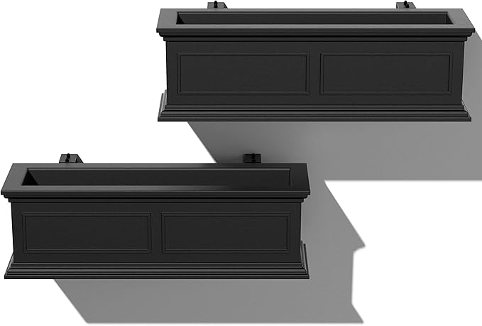 Veradek Brixton Series Plastic Railing Planter - Rectangular Planter for Outdoor Deck/Balcony | Crack-Resistant with Adjustable Rail Attachment | Classic Estate Design for Herbs, Succulents, Flowers