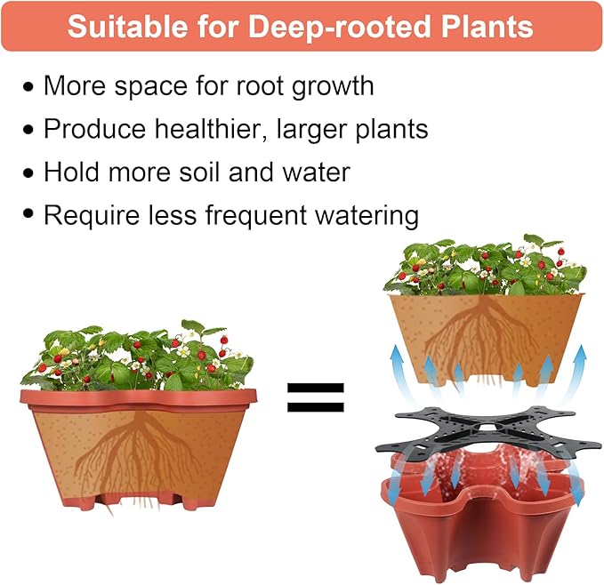 GameXcel Vertical Planter 6 Tier Stackable Planters Garden Planters Strawberry Herb Flower and Vegetable Planter Indoor Outdoor Gardening Pots with Removable Wheels and Tools 2-Pack