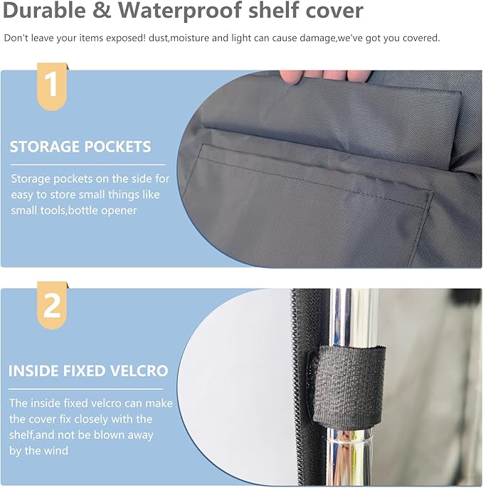 Waterproof Shelf Cover,600D Heavy Duty Dustproof Storage Wire Rack Covers,Outdoor Shelving Covers for Wire Shelves with Zipper 60''x24''x72'',Clear Front.