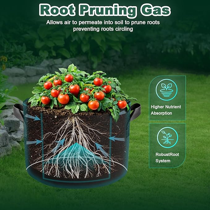 5 Pack 3 Gallon Fabric Grow Bags, Heavy Duty 300G Thickened Aeration Nonwoven Fabric Garden Pots with Handles, Planting Bag for Tomato, Potato, Strawberry, Vegetable, Fruits and Flowers