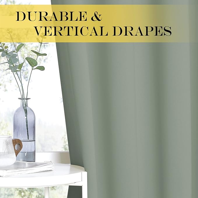 NICETOWN Sage Green Blackout Curtains for Bedroom/Living Room 132 Inch Length - Thermal Insulated Room Darkening Grommet Top Window Curtains (100 by 132 - Inch, 1 Panel)