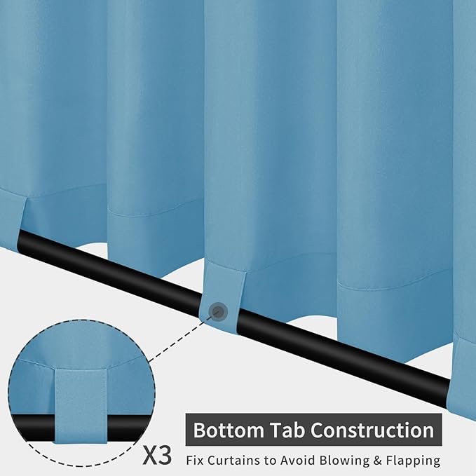 Easy-Going Outdoor Patio Curtains Detachable Tab Top Windproof Weatherproof Curtain for Cabana, Porch, Pergola and Gazebo, Tab Bottom Drape, 2 Panels, 54W x 108L inch, Sky Blue