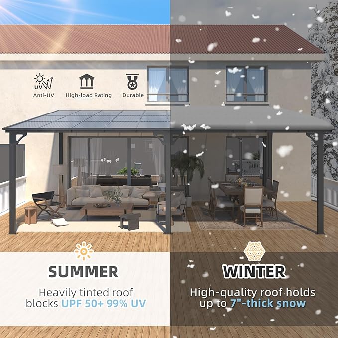 AECOJOY 22' x 8' Gazebo for Patio, Large Wall-Mounted Hard Top Lean-to Gazebo Pergola with Roof 8' x 22' on Clearance, Heavy Duty Patio Awnings for Decks, Backyard