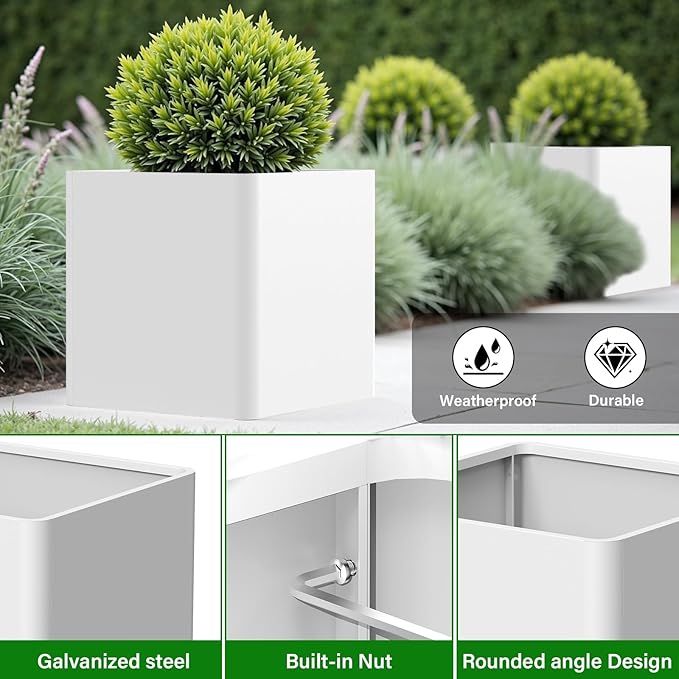 Large Outdoor Planter 26" L x 26" W x 26" H,Metal Square Planter for Outdoor Plants,Heavy Duty Modern Flower Plant Pot for Porch/Patio/Garden