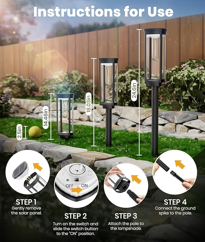 Solar Pathway Lights Outdoor Solar Lights Outdoor, IP65 Waterproof Auto On/Off Solar Garden Lights Solar Powered Landscape Lighting for Yard Walkway Driveway Pathway (Warm White, 2pack)