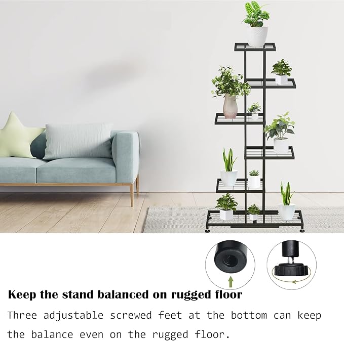 Metal Plant Stand, 6 Tier 12 Potted, Upgrade Multiple Plant Rack Shelf Organizer, Indoor Planter Display Shelving Unit for Patio Garden Corner Balcony Living Room