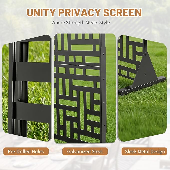VINGLI Privacy Fence Panels, 72H’’ x 47W’’ Metal Privacy Screen Freestanding, Decorative Privacy Panels for Patio Garden Pool, Outdoor & Indoor (Rectangular)