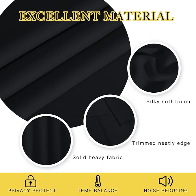 NICETOWN Wide Black Out Curtain for Boys Room, Grommet Blackout Thermal Insulated Window Treatment Room Darkening Sound Reducing for Bedroom/Nursery, Black, 1 Panel, W100 x L63