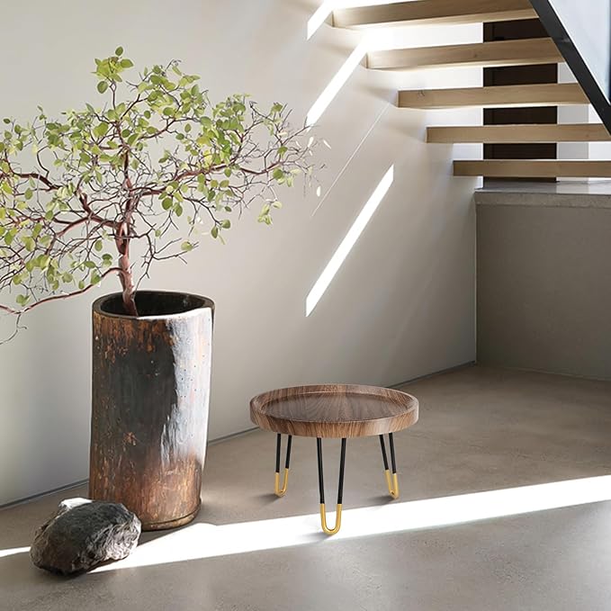 Plant Stand Indoor Outdoor, Mid Century Style Walnut Wood Color Plant Stand,Waterproof Design Modern Plant Table,Easily Assemble Come With Tools,Nice For Room Decor (M)
