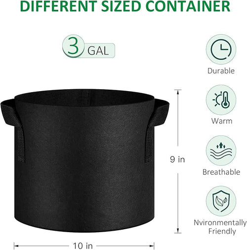 12-Pack 3 Gallon Thickened Non-Woven Grow Bags, Aeration Fabric Pots with Handles