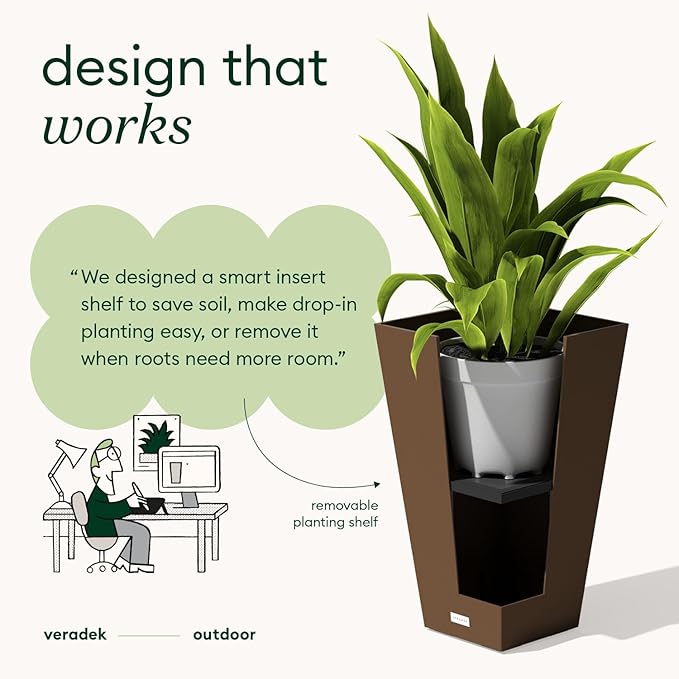 Veradek V-Resin Indoor/Outdoor Taper Planter (Espresso, 26 inch - 2 Pack with 2 Saucer Trays)