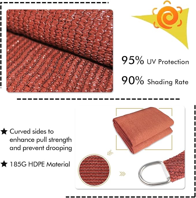 KANAGAWA 12'X20' Rust Red Custom Size Sun Shade Sail Rectangle UV Block Canopy Cover for Patio Backyard Lawn Garden Outdoor (Customized Available)