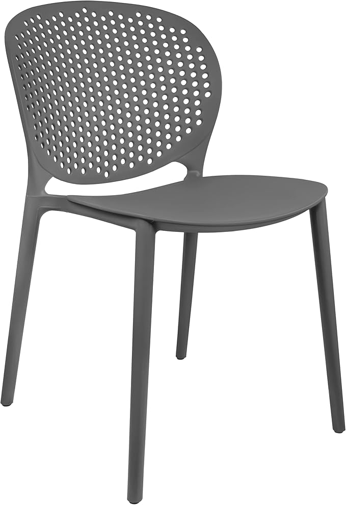 2xhome Set of 2 Patio Dining Chairs | Modern Stackable Outdoor Pool Side Chair | Weather Resistant Plastic for Yard, Porch, Balcony, Kitchen, Gray