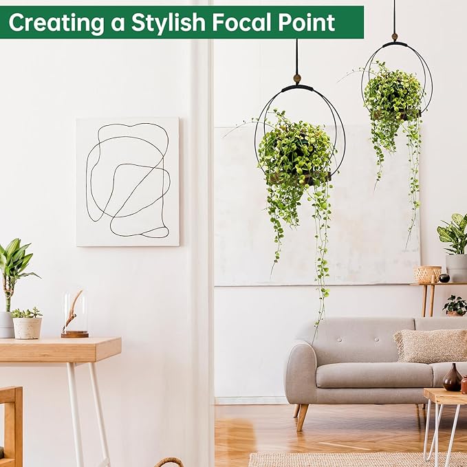 4 Pack Hanging Planters for Indoor Plants,Plant Hanger with Sturdy Wood Base,Modern Boho Macrame Plant Hanger,Wall Ceiling Window Stands(Plants/Pots Not Included)