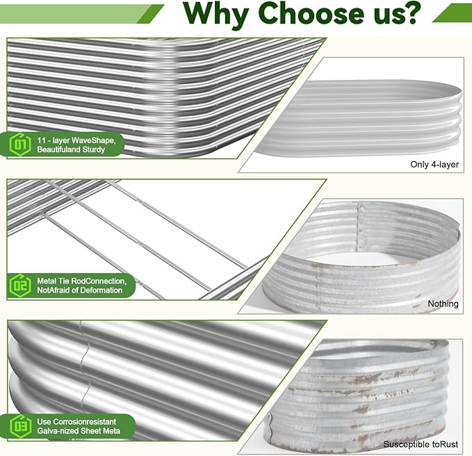 2 Pack Tall 6x3FT Corrugated Galvanized Steel Raised Garden Bed Outdoor, Metal Above Ground Garden Bed for Vegetables and Flowers, Raised Beds for Gardening-6x3x1.5FT